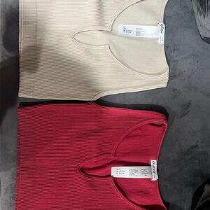 2 Pack Cream and Red Tank Tops in Soft Knit